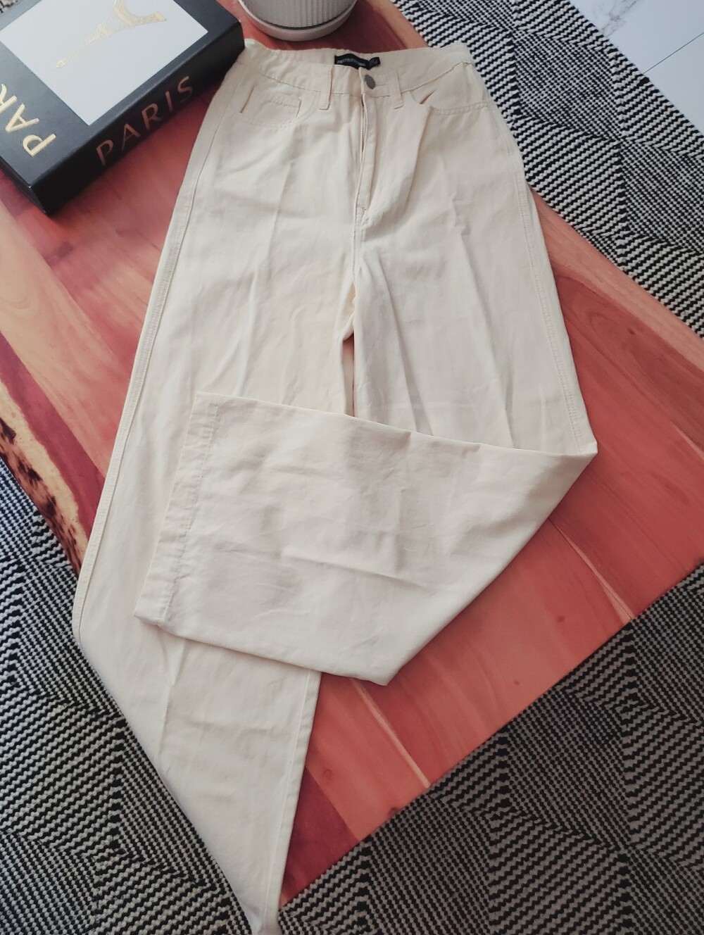 Fashion Nova Retro High Waisted Wide Leg Khaki Pants in Cream